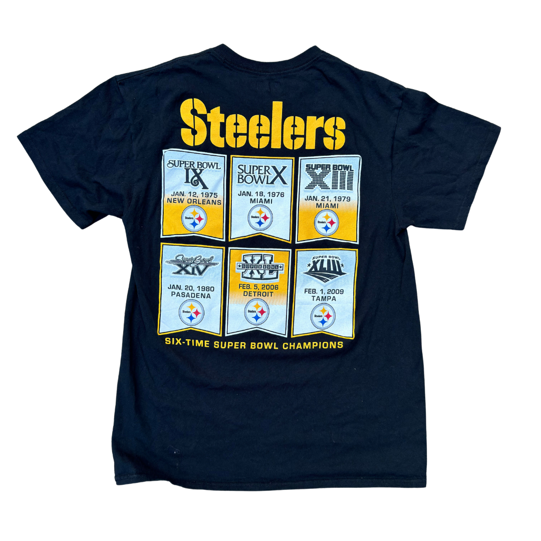 Black NFL Steelers Six Time Champions Vintage Tee